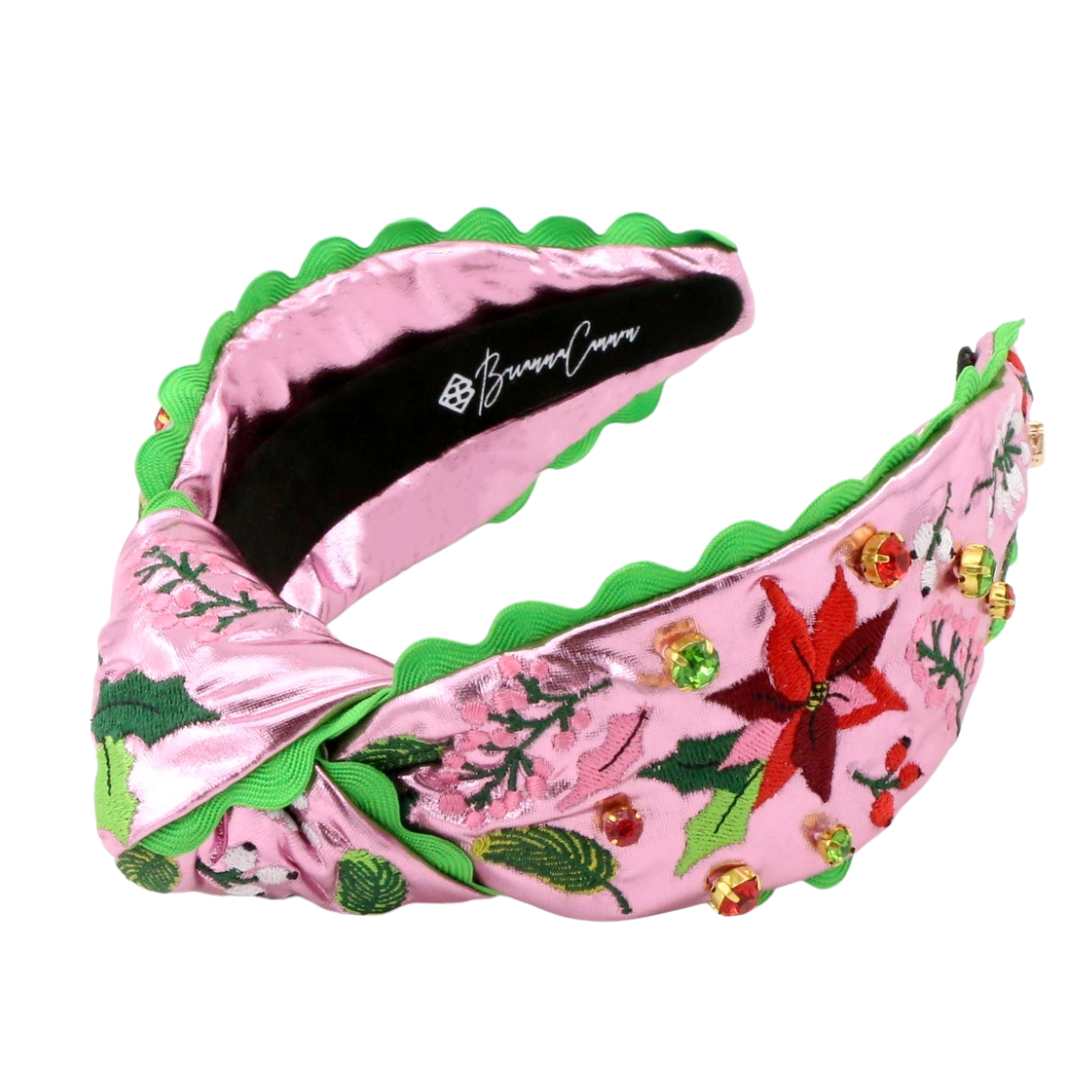 Pink Metallic Embroidered Poinsettia Headband