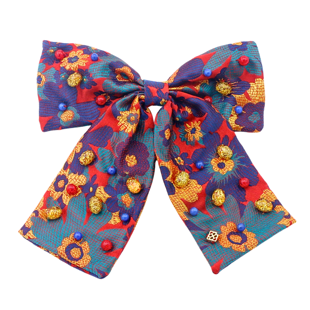 Red & Blue Primary Floral Bow Barrette