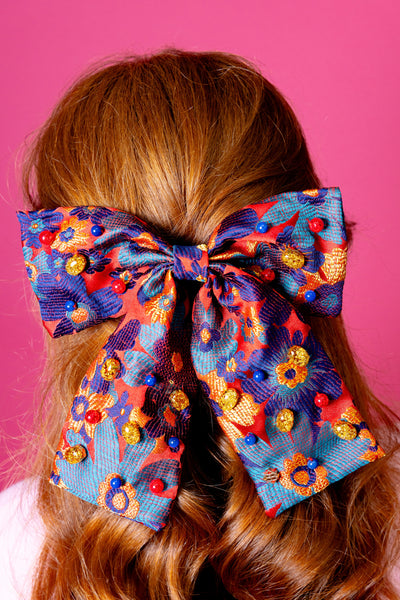 Red & Blue Primary Floral Bow Barrette