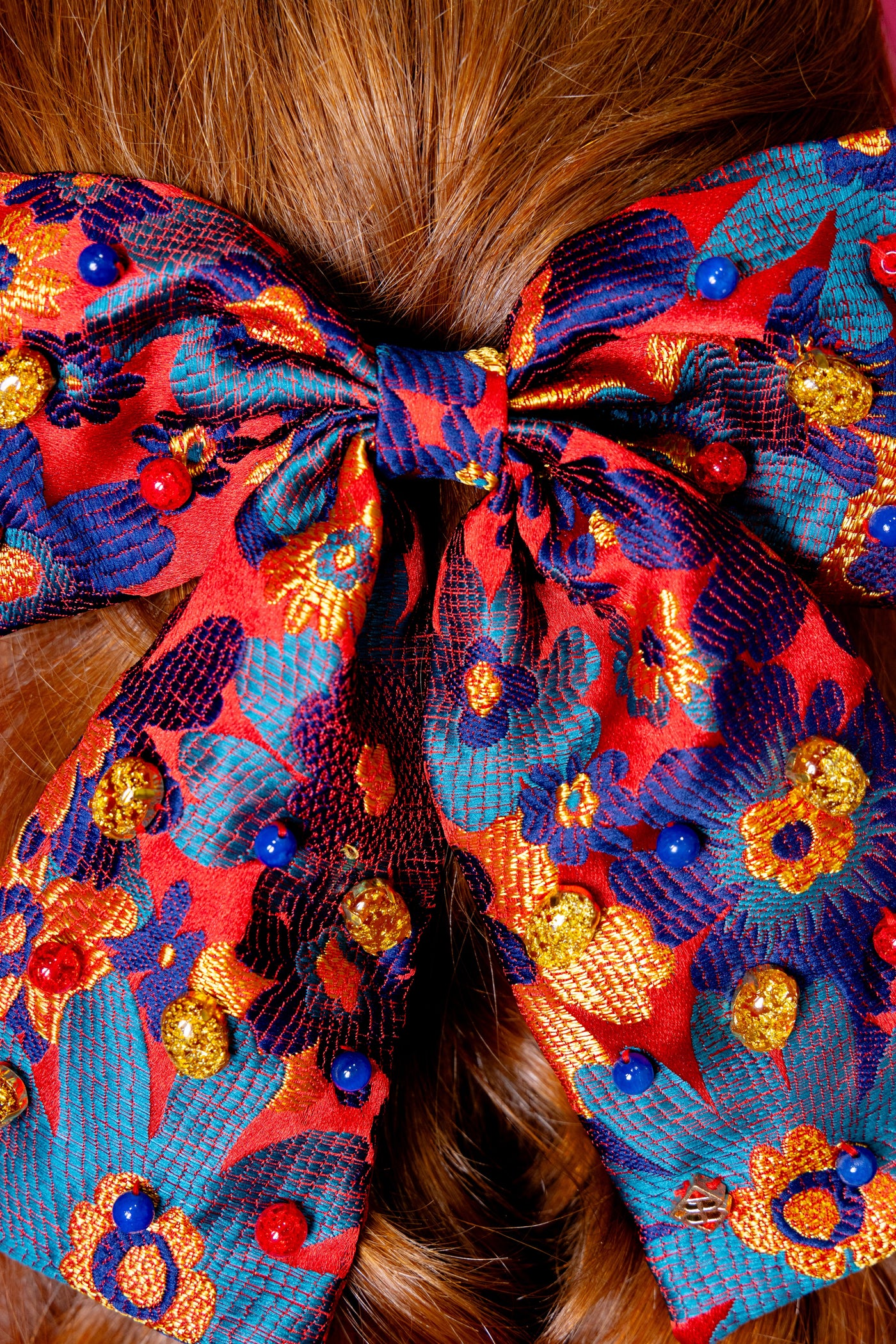 Red & Blue Primary Floral Bow Barrette