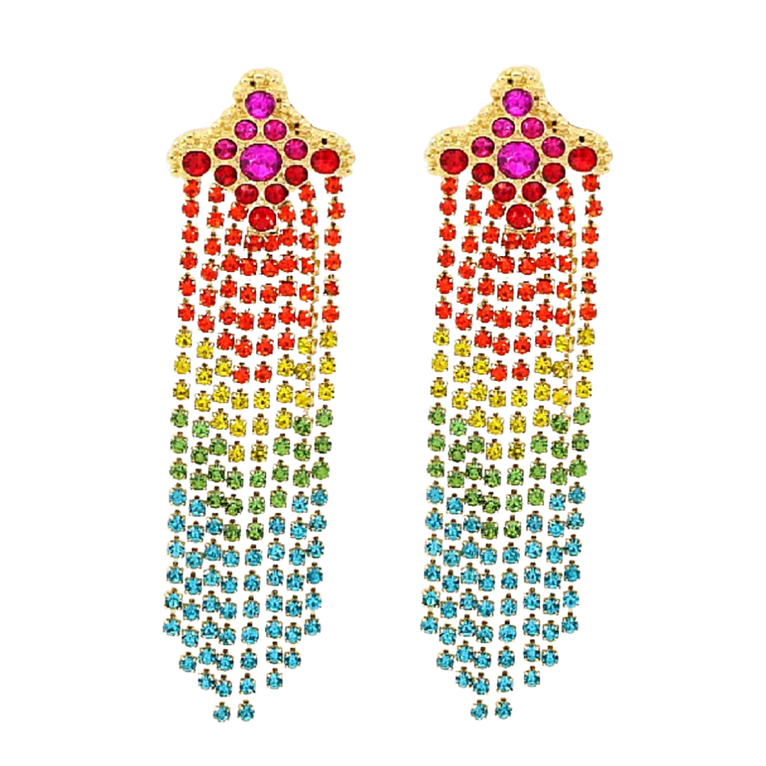 Rainbow Ombre Crystal Cascade Earrings