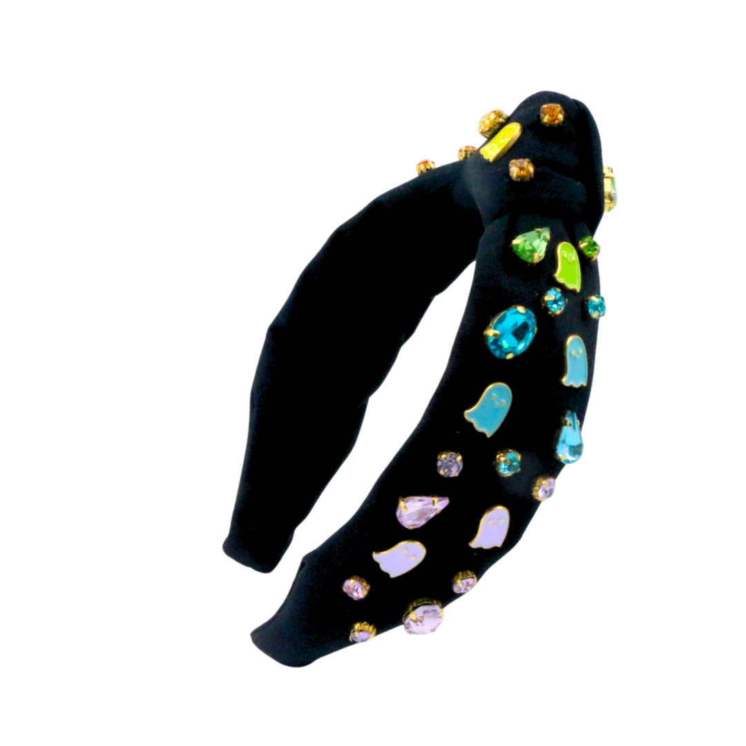 Child Size Black Headband With Neon Ghosts and Crystals