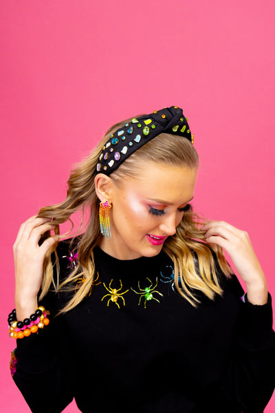 Adult Size Black Headband with Neon Ghosts & Crystals