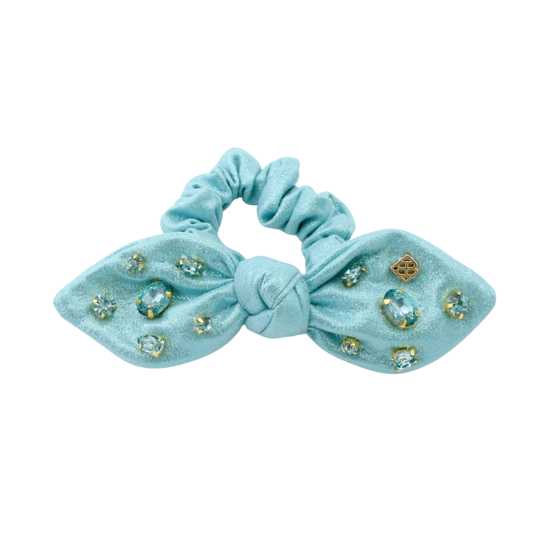 Shimmer Bow Scrunchie with Hand Sewn Crystals in Blue