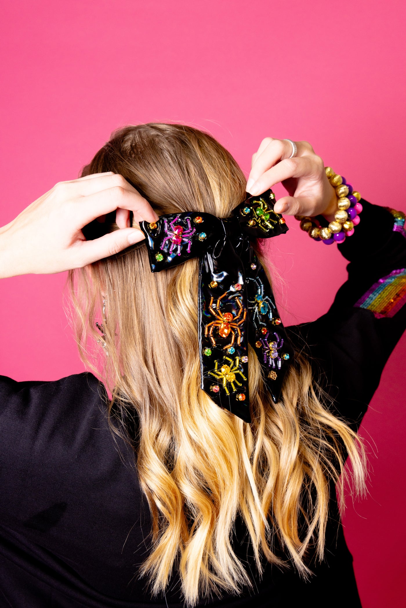 Rainbow Spiders Bow Barrette