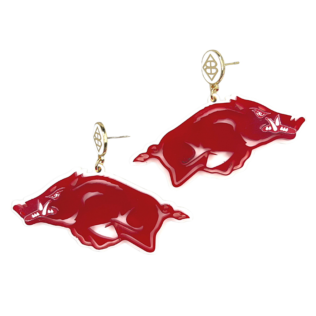 Arkansas Cardinal Red Running Razorback Earrings