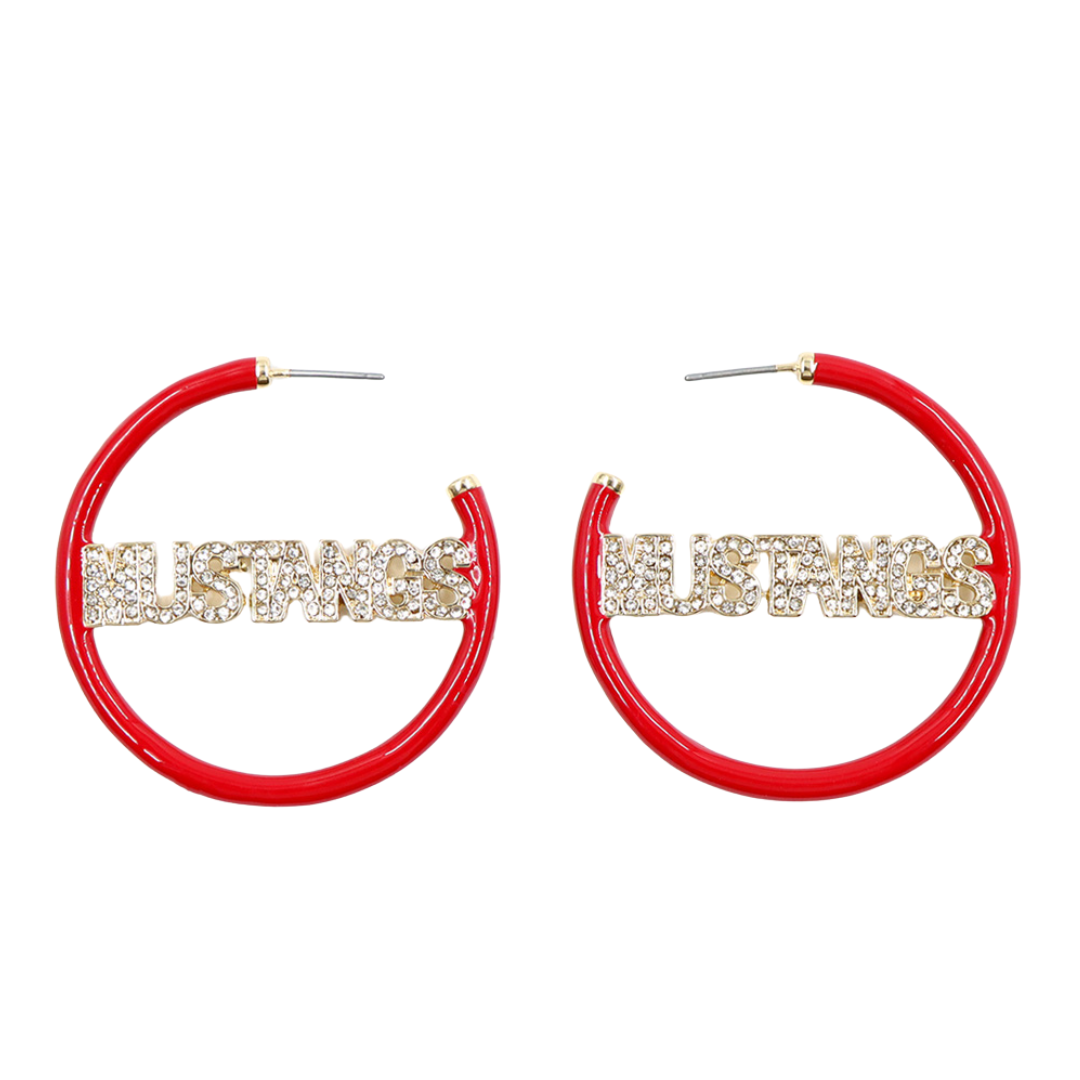 SMU Red Pavé Hoop Earrings