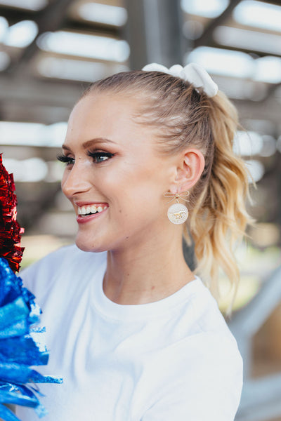 SMU Pearl Bow Medallion Earrings