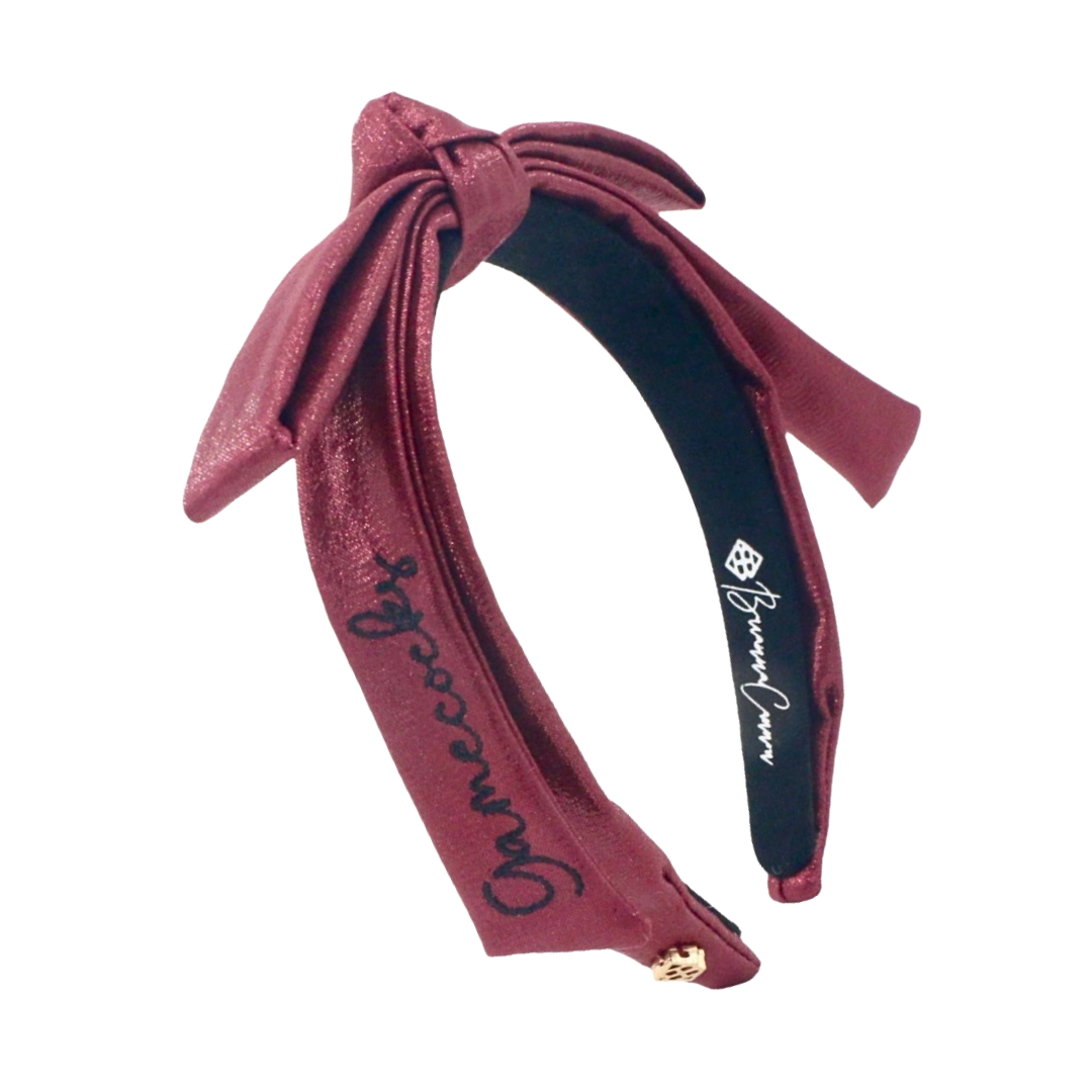 University of South Carolina Garnet Thin Embroidered Ribbon Bow Headband