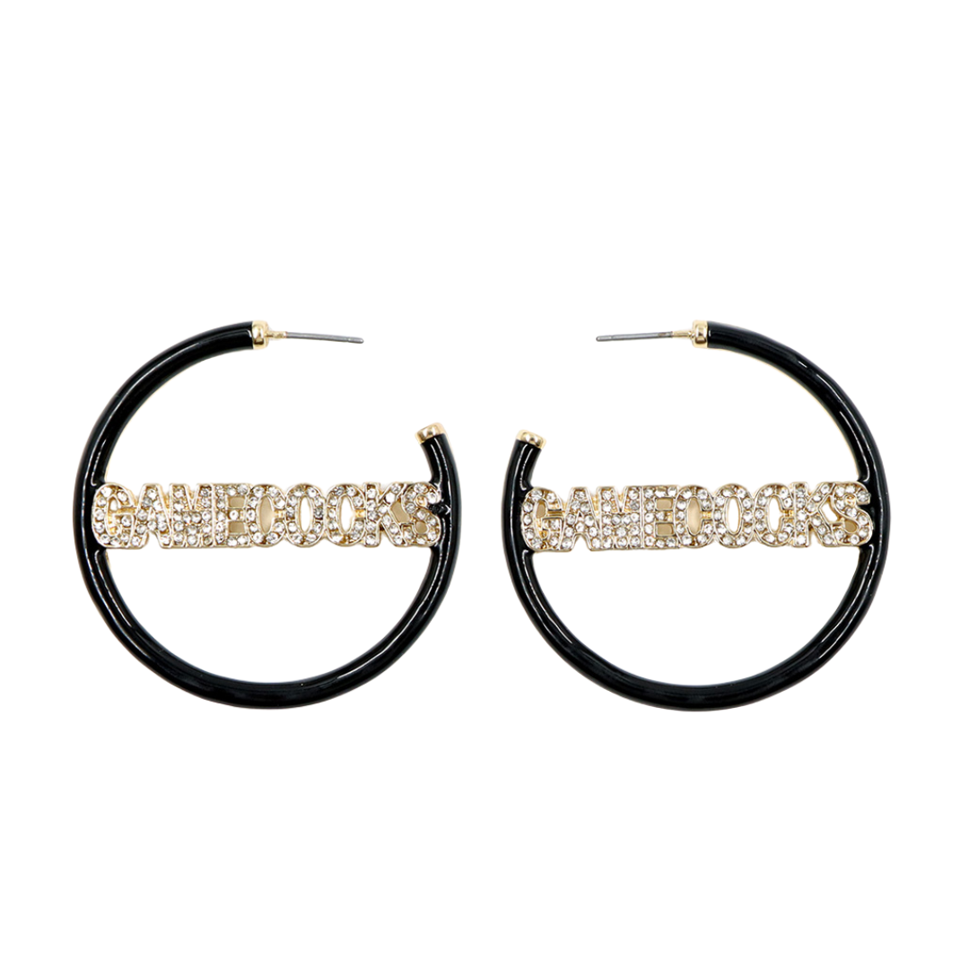 South Carolina GAMECOCKS Black Pavé Hoop Earrings