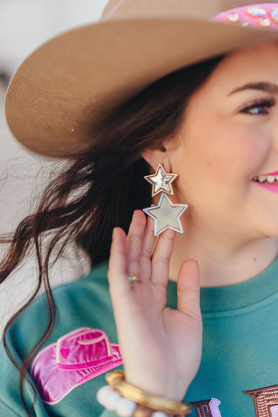 Silver & Gold Star Drop Earrings