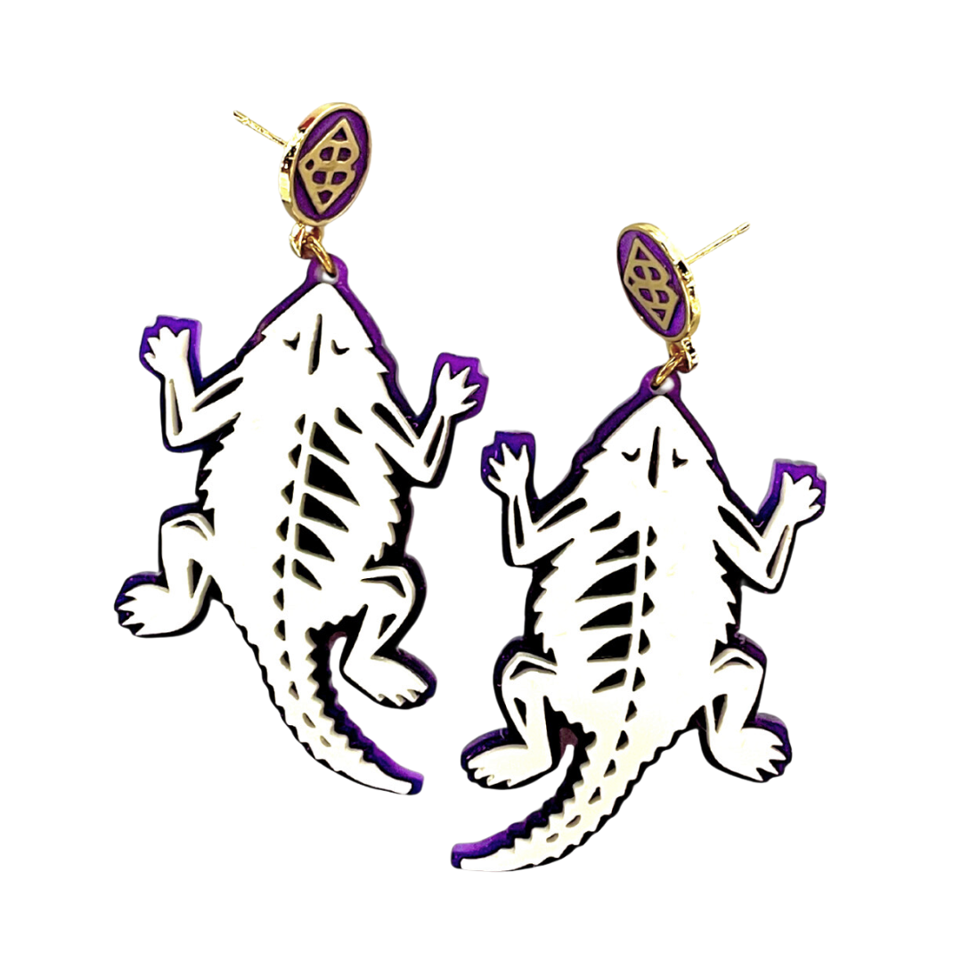 TCU White and Purple Horned Frog Earrings