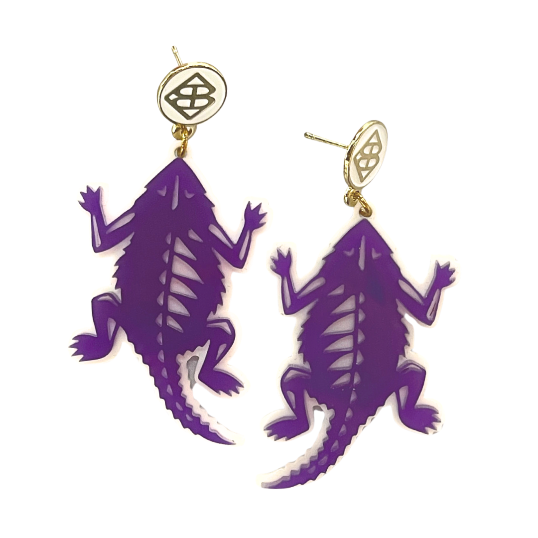 TCU Purple and White Horned Frog Earrings