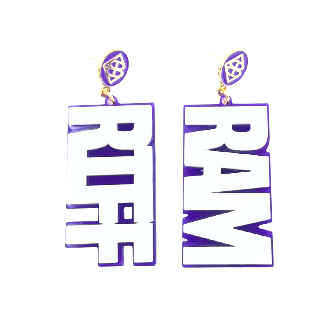 TCU White and Purple RIFF RAM Earrings