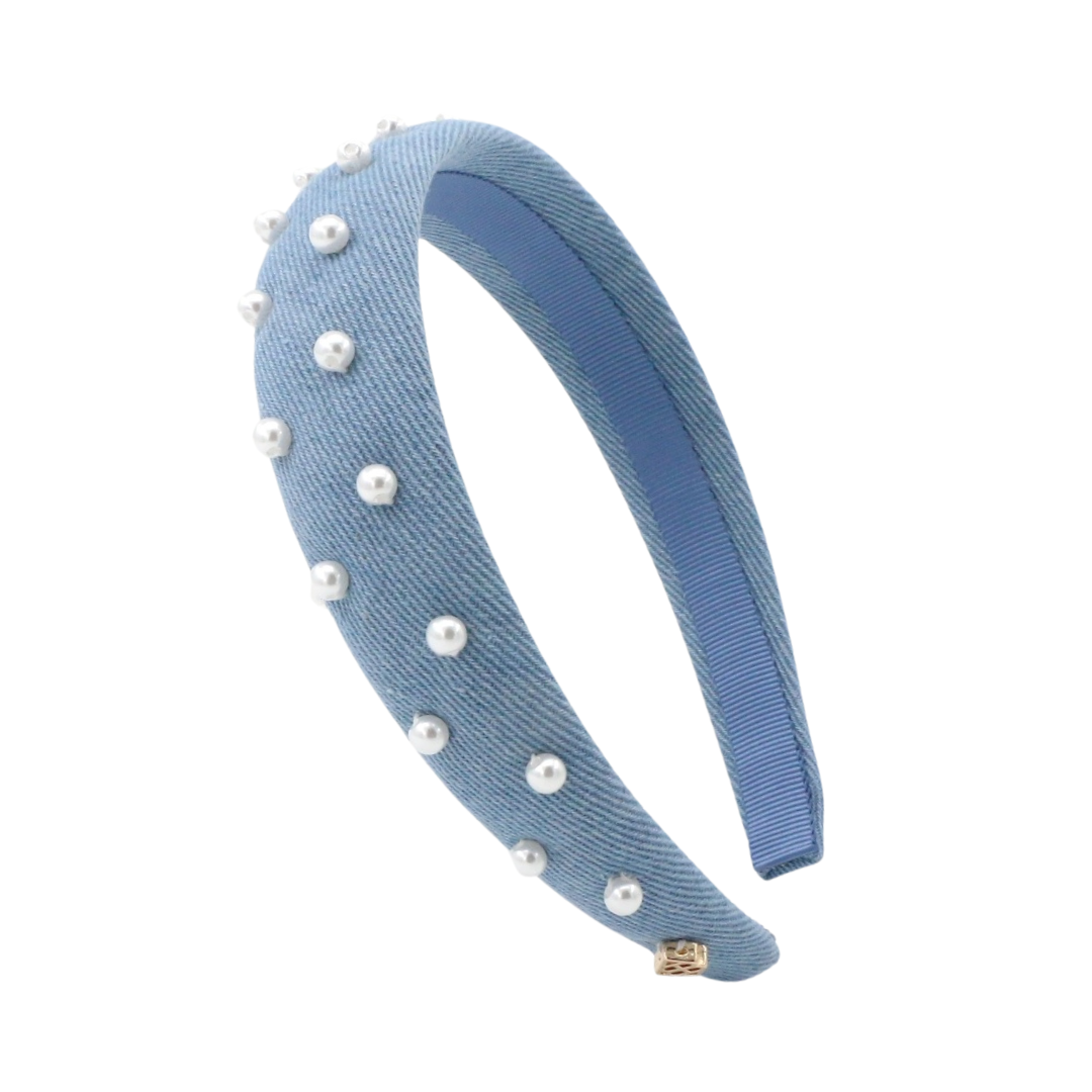 Thin Denim & Pearls Headband