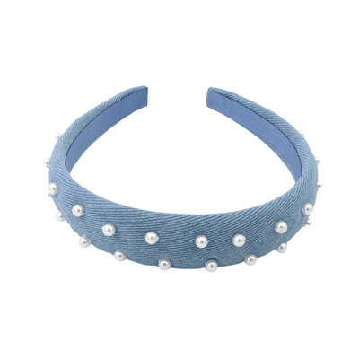 Thin Denim & Pearls Headband