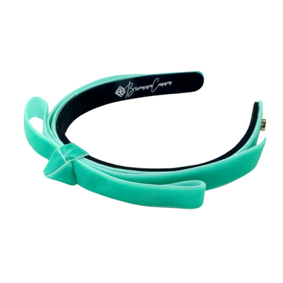 Thin Turquoise Velvet Ribbon Bow Headband