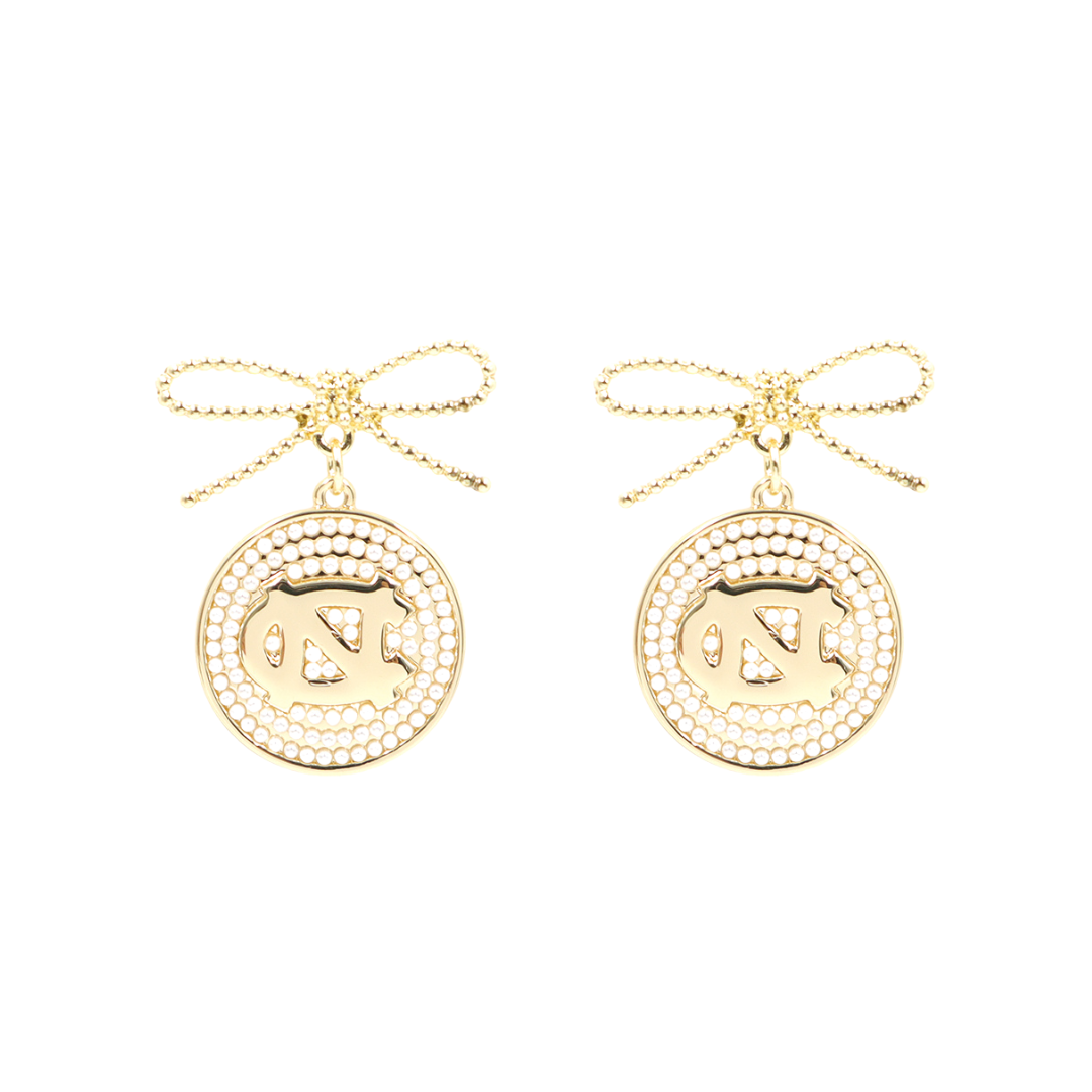 North Carolina Logo Pearl Medallion Earring