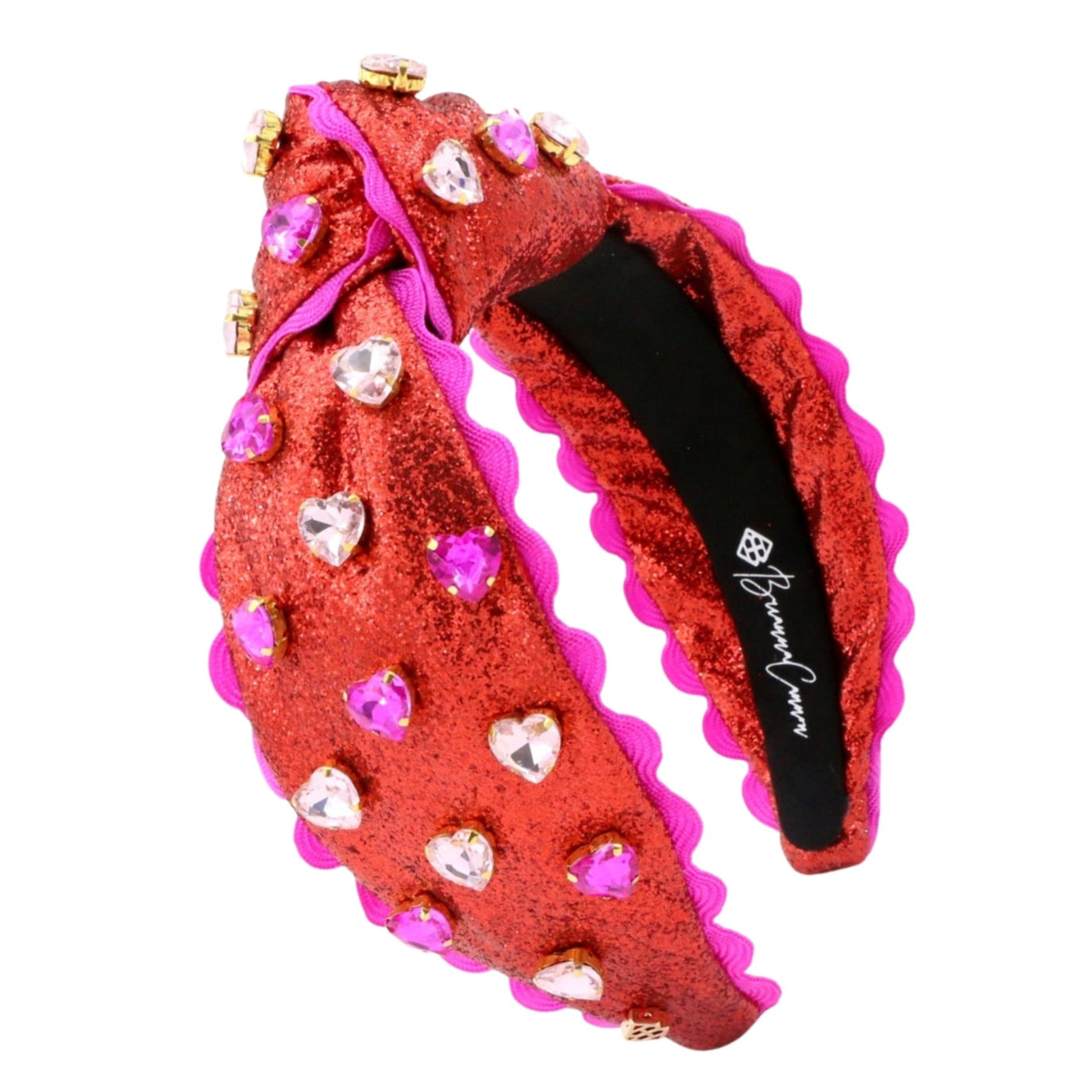 Red Glitter with Hand-Sewn Heart Crystals Headband