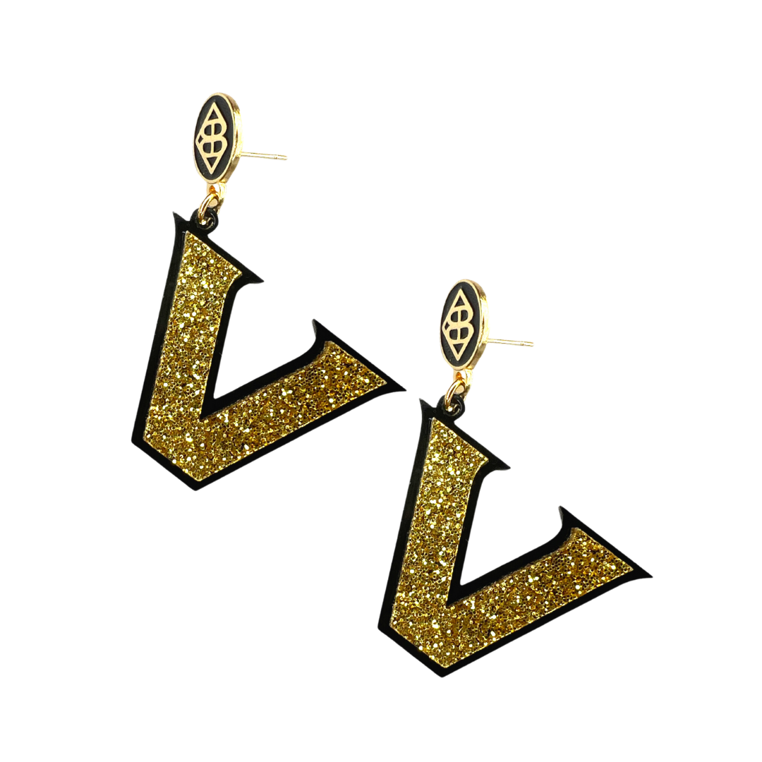 Vanderbilt Gold Logo over Black Earrings