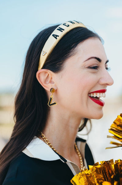 Vanderbilt Mini Black and Gold Logo Earrings