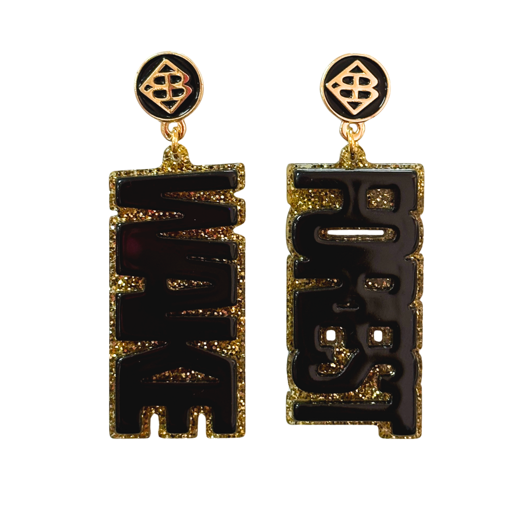 Wake Forest Black & Gold Glitter WAKE FOREST Earring