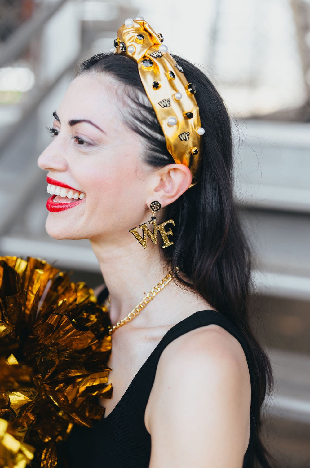 Wake Forest Gold Glitter Logo Earrings