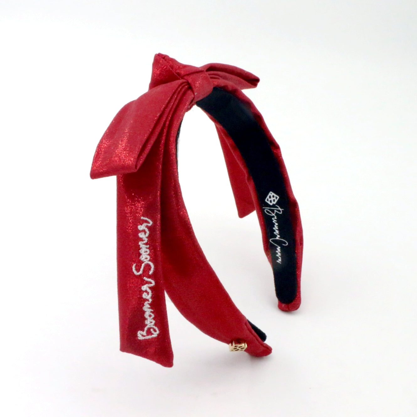 Oklahoma Crimson Thin Embroidered Ribbon Bow Headband