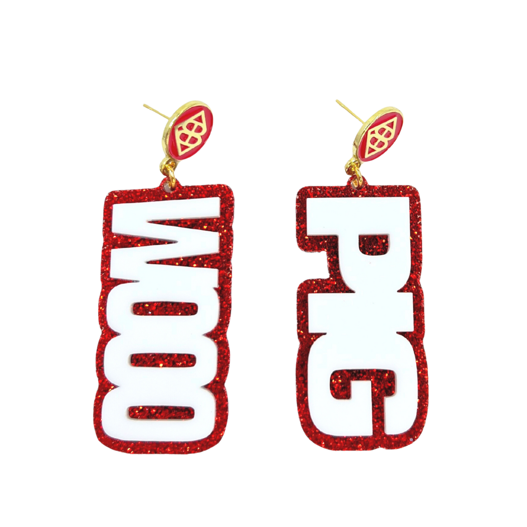 Arkansas White WOOO PIG Earrings