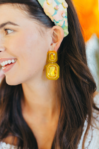 Yellow Crystal Drop Earrings