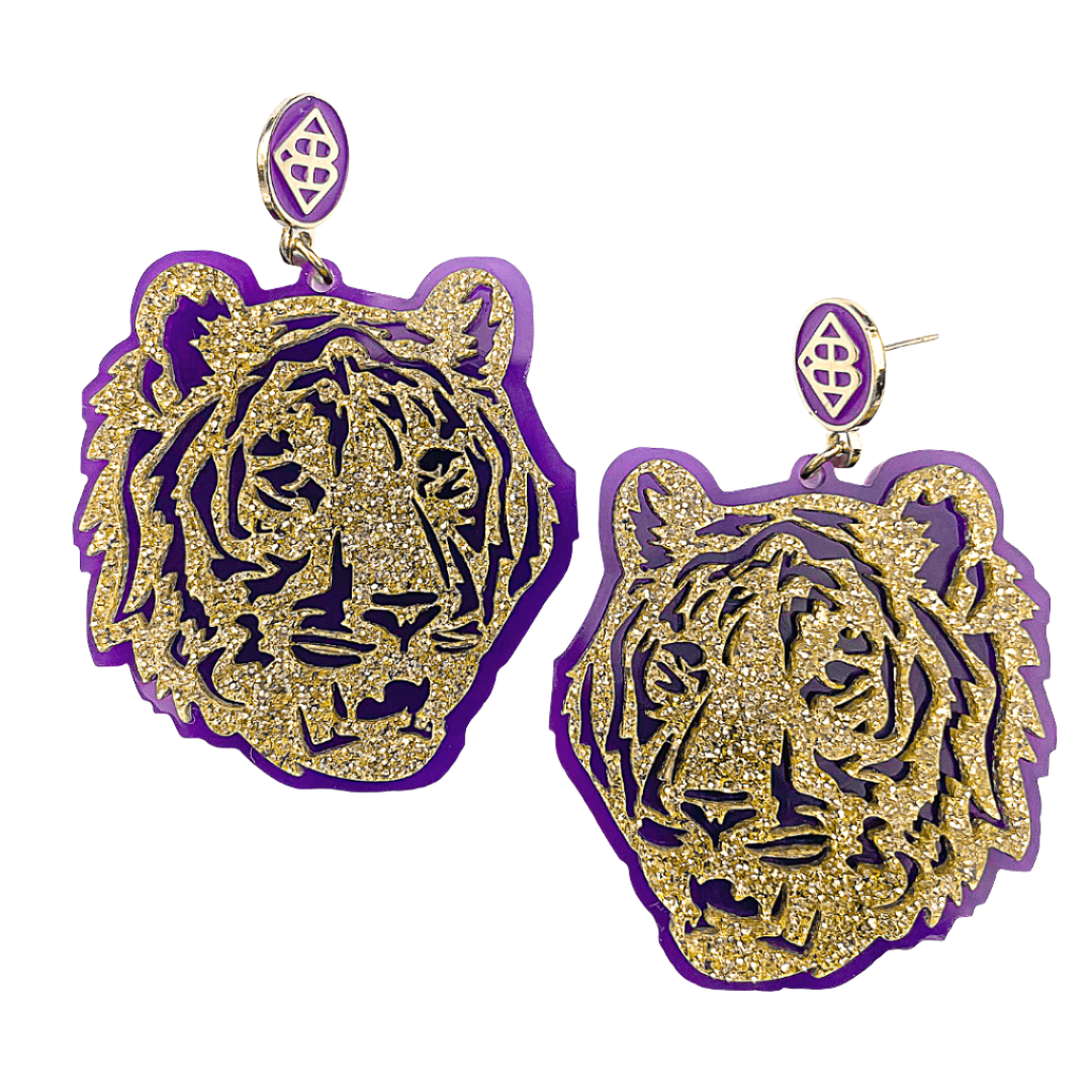 LSU Gold Glitter & Purple Tiger Earrings