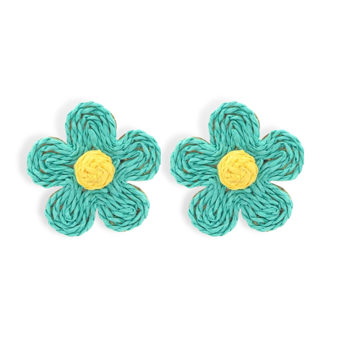 Turquoise Green Raffia Daisy Earrings