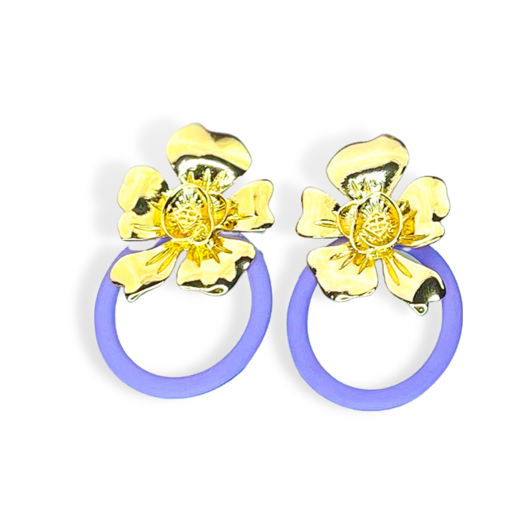 Gold Flower Earrings with 3 Interchangeable Hoops