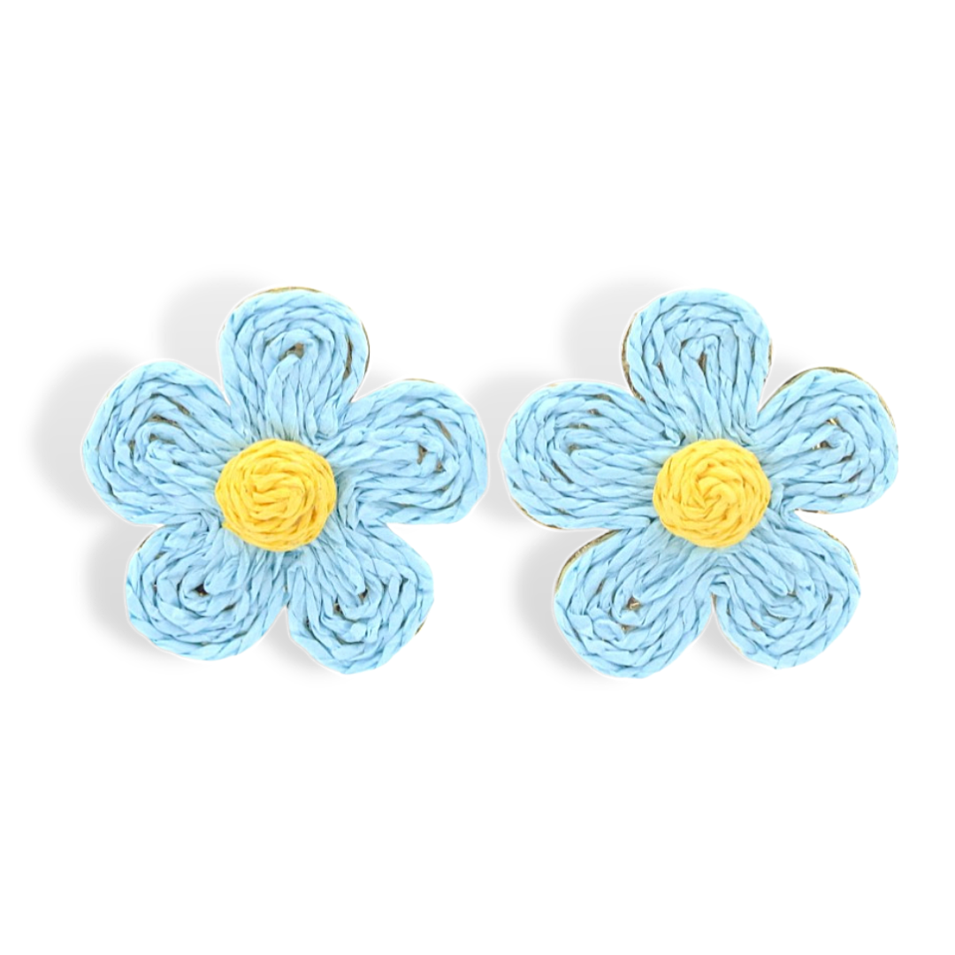 Light Blue Raffia Daisy Earrings