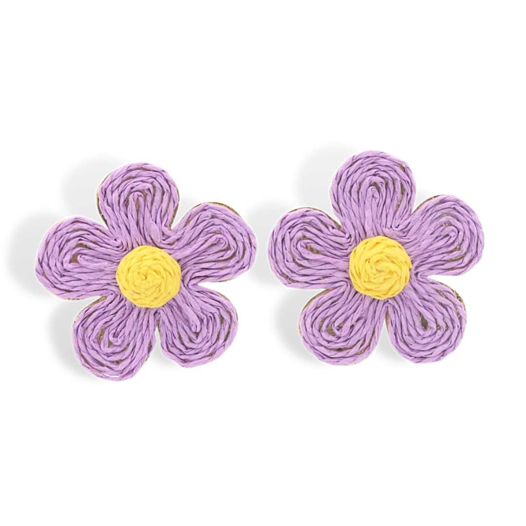 Purple Raffia Daisy Earrings