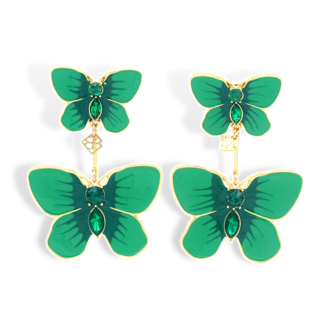 Hand Painted Butterfly Earrings in Kelly Green