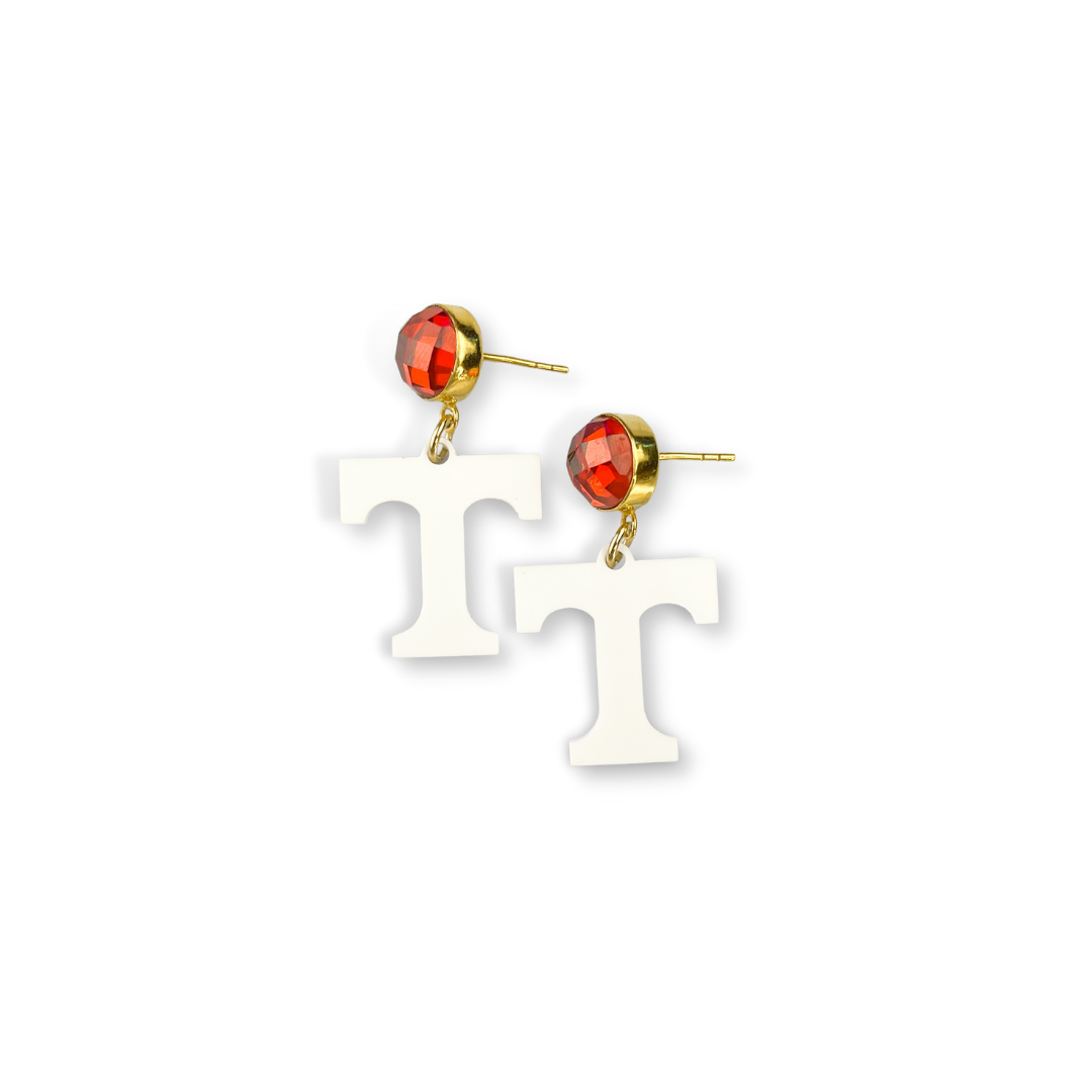 University of Tennessee Mini White Power T Earrings