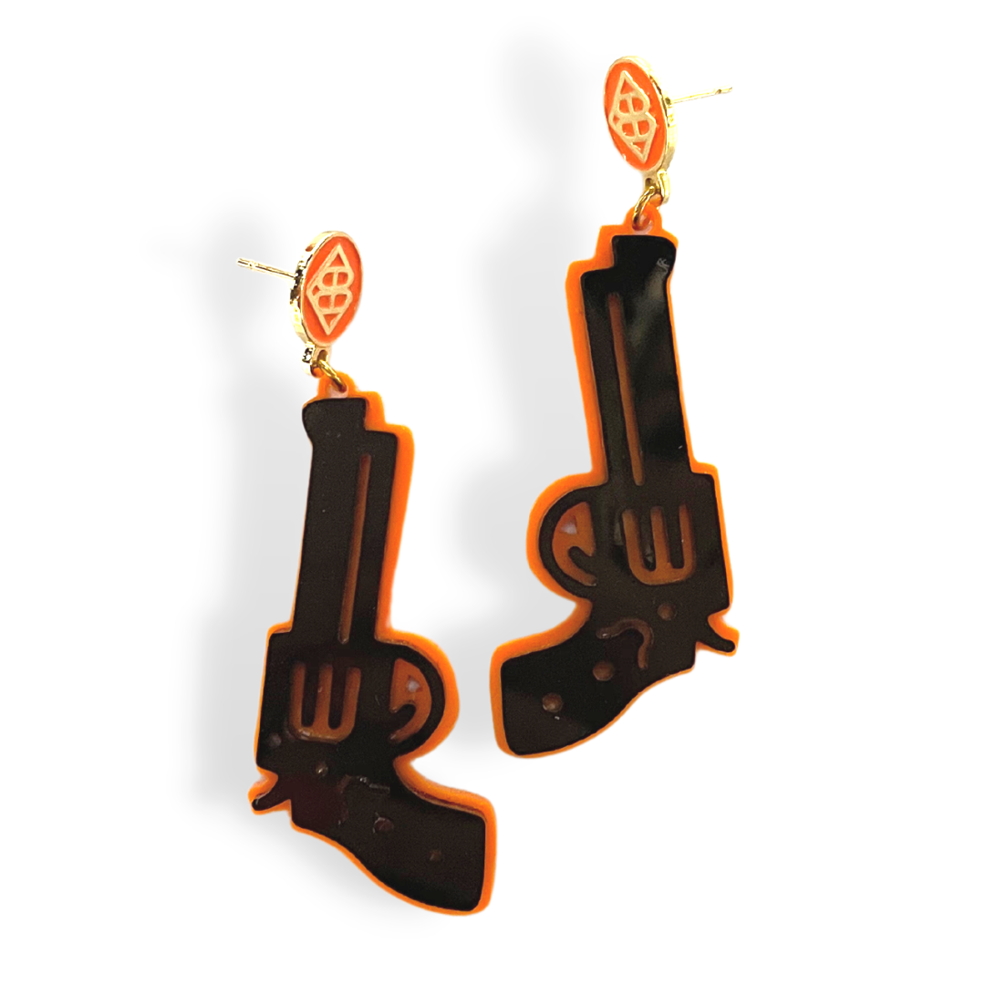 Black and Orange Pistol Earrings