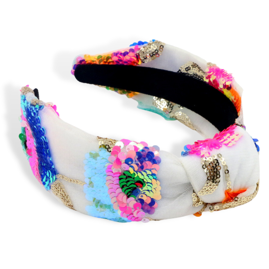 Bright Floral Sequin Knotted Headband