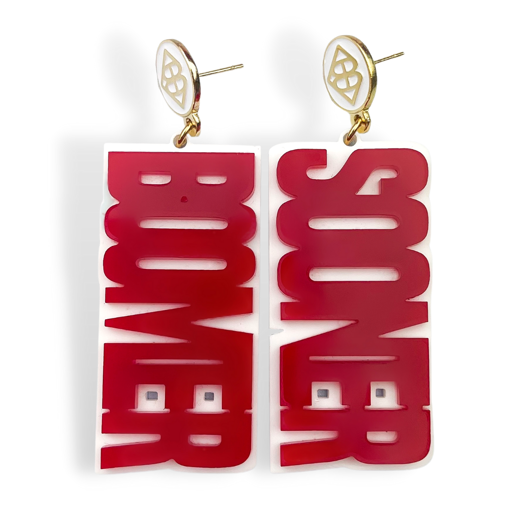 Oklahoma Crimson and White BOOMER SOONER Earrings