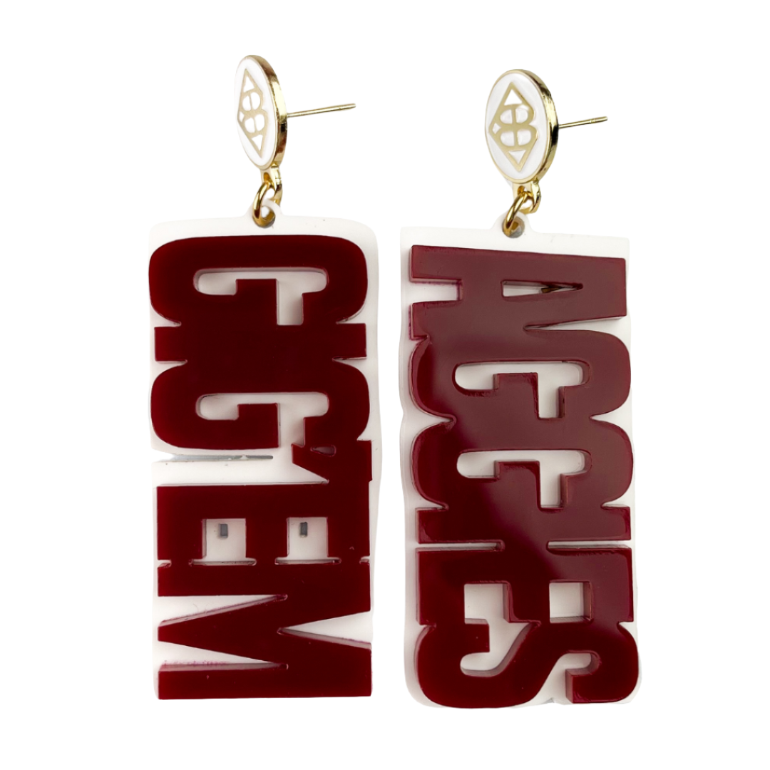 Texas A&M Maroon & White GIG'EM AGGIES Earrings