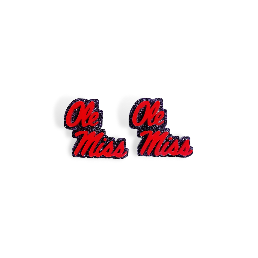 Ole Miss  Red and Navy Glitter Logo Studs