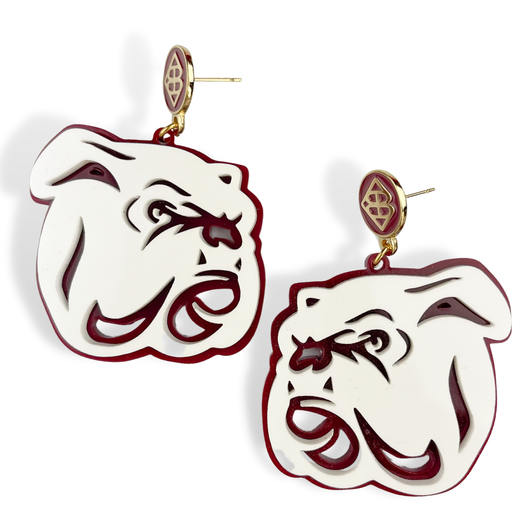 Mississippi State White Bulldog Logo Earrings