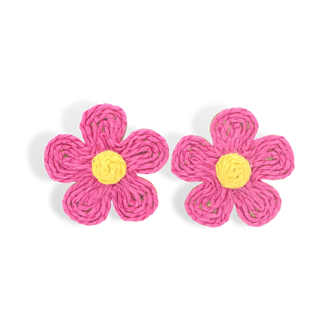 Pink Raffia Daisy Earrings