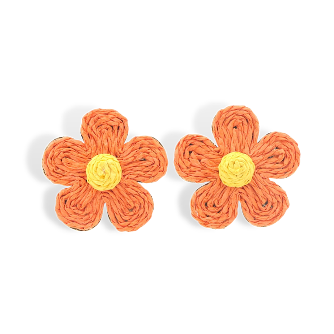 Orange Raffia Daisy Earrings