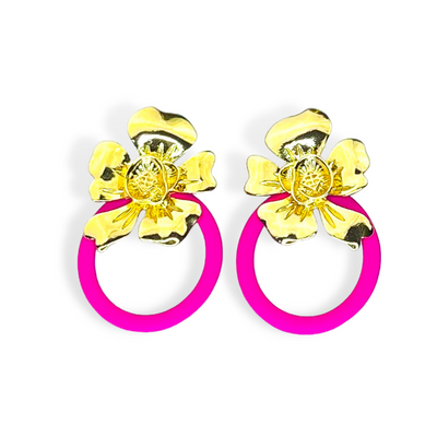 Gold Flower Earrings with 3 Interchangeable Hoops