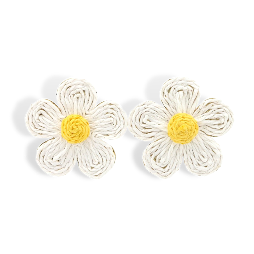 White Raffia Daisy Earrings