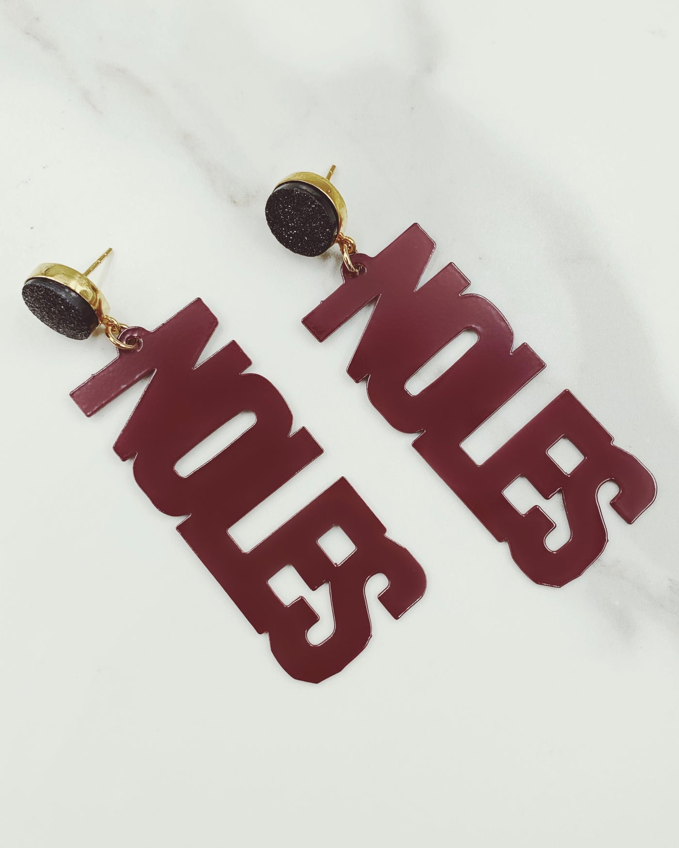 Florida State Garnet NOLES Earrings with Black Druzy