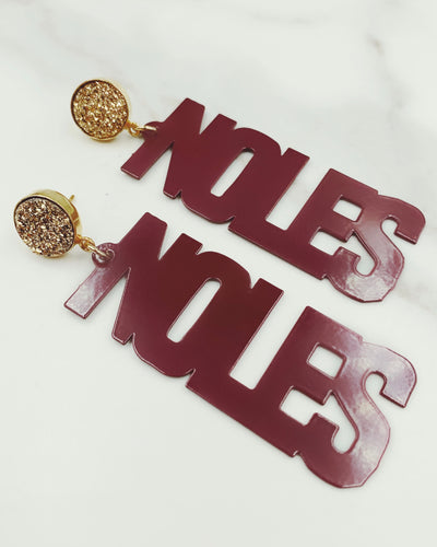 Florida State Garnet NOLES Earrings with Gold Druzy