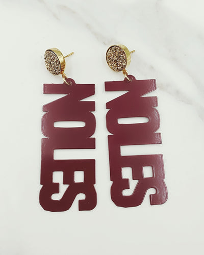 Florida State Garnet NOLES Earrings with Gold Druzy